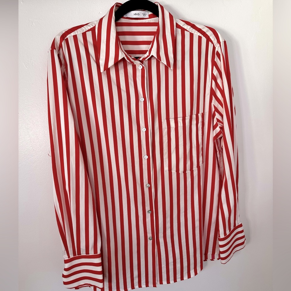 Women’s Mango Oversized Button Down Striped Shirt with Pocket